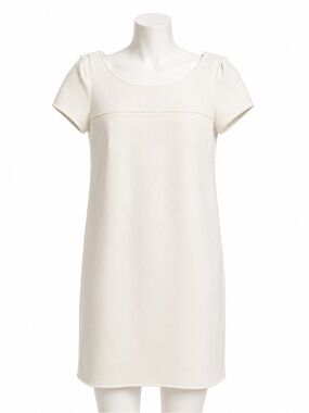 NWOT Tony Cohen Cream Short-Sleeve Mini Dress with Seam Detailing